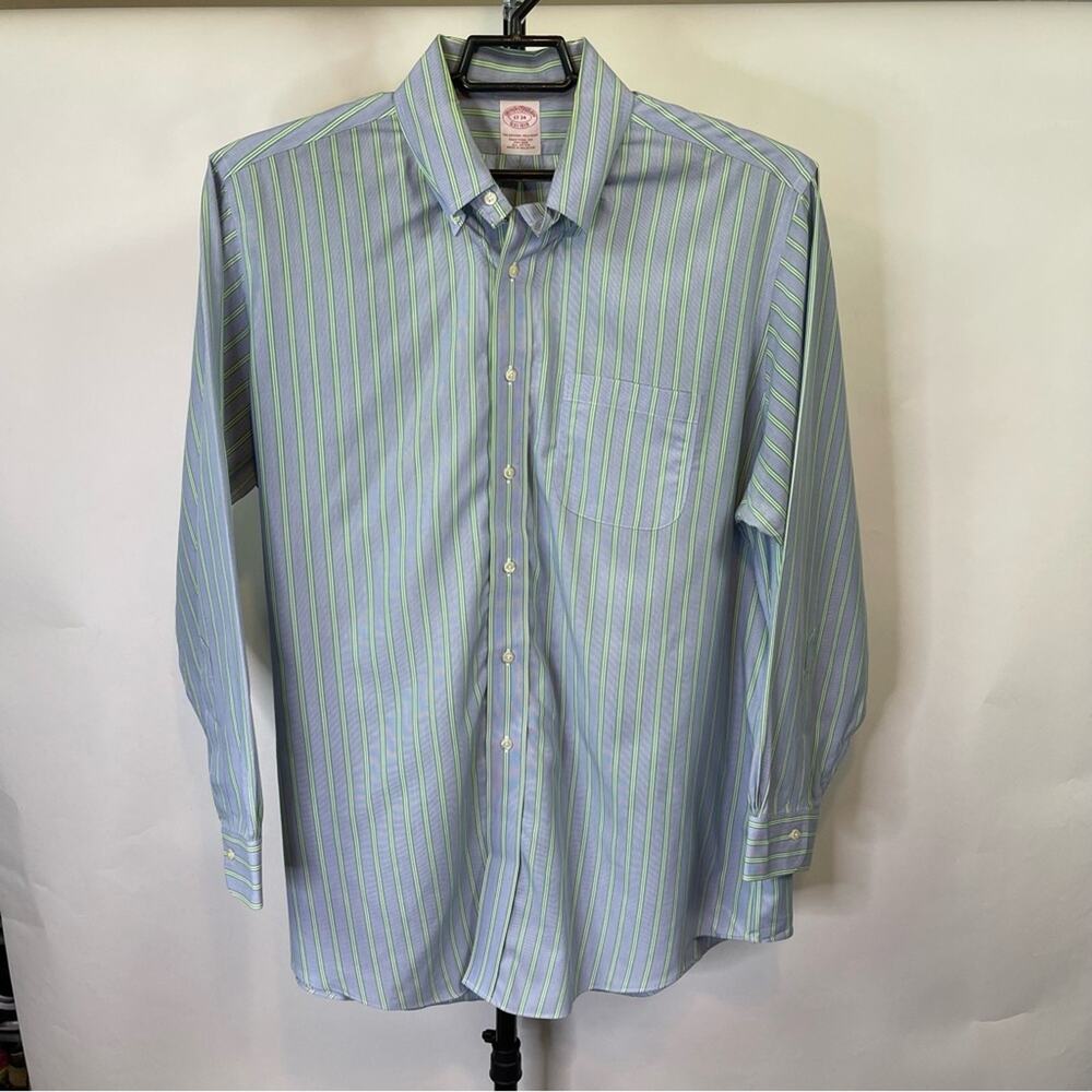 Brooks Brothers Blue Green Striped Dress Shirt Size XL Men’s